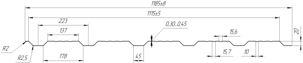 Профнастил К20 1185/1120x0,5 мм, 7011 железно-серый глянцевый
