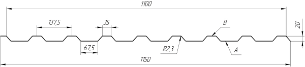 Профнастил С20A 1150/1100x0,5 мм, 5005 сигнальный синий глянцевый